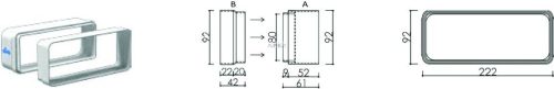 AIRA - Légtechnikai elem lapos csatorna adapter Quadro sorozathoz  222x92 mm