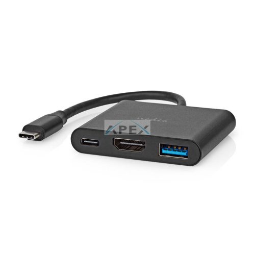 USB Többportos Adapter | USB 3.2 Gen 1 | USB-C™ Dugasz | HDMI™ Kimenet / USB-A Aljzat / USB-C™ Aljzat | 5 Gbps | 0.10 m | Kerek | Nikkelezett | PVC | Fekete | Doboz