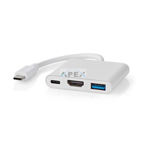 USB Többportos Adapter | USB 3.2 Gen 1 | USB-C™ Dugasz | HDMI™ Kimenet / USB-A Aljzat / USB-C™ Aljzat | 5 Gbps | 0.10 m | Kerek | Nikkelezett | PVC | Fehér | Doboz