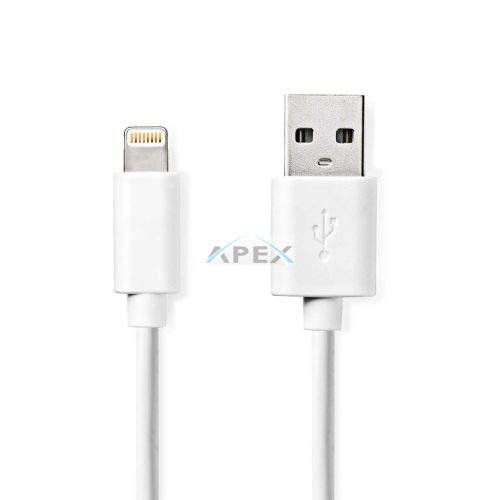 Lightning Kábel | USB 2.0 | Apple Lightning, 8 Pólusú | USB-A Dugasz | 480 Mbps | Nikkelezett | 2.00 m | Kerek | PVC | Fehér | Label