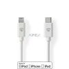 Lightning Kábel | USB 2.0 | Apple Lightning, 8 Pólusú | USB-C™ Dugasz | 480 Mbps | Nikkelezett | 2.00 m | Kerek | PVC | Fehér | Boríték