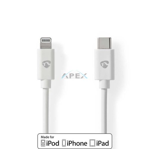 Lightning Kábel | USB 2.0 | Apple Lightning, 8 Pólusú | USB-C™ Dugasz | 480 Mbps | Nikkelezett | 2.00 m | Kerek | PVC | Fehér | Boríték