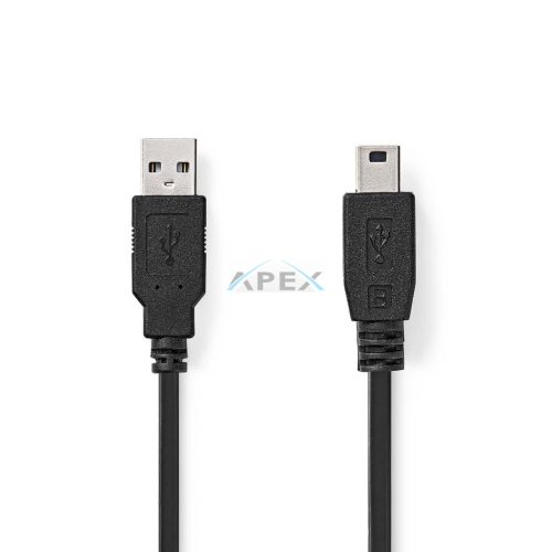 USB kábel | USB 2.0 | USB-A Dugasz | USB Mini-B 5 Érintkezős Dugasz | 480 Mbps | Nikkelezett | 5.00 m | Kerek | PVC | Fekete | Boríték