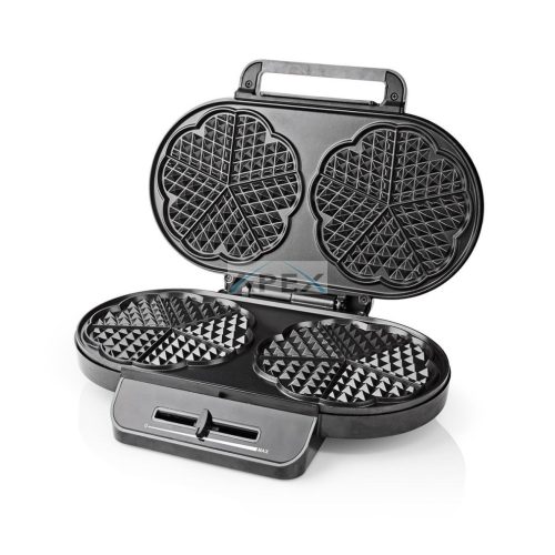 Gofrisütő | 2 x 5 Heart shaped waffles | 12 cm | 1200 W | Automatikus hőmérséklet-szabályozással | Fém / Műanyag